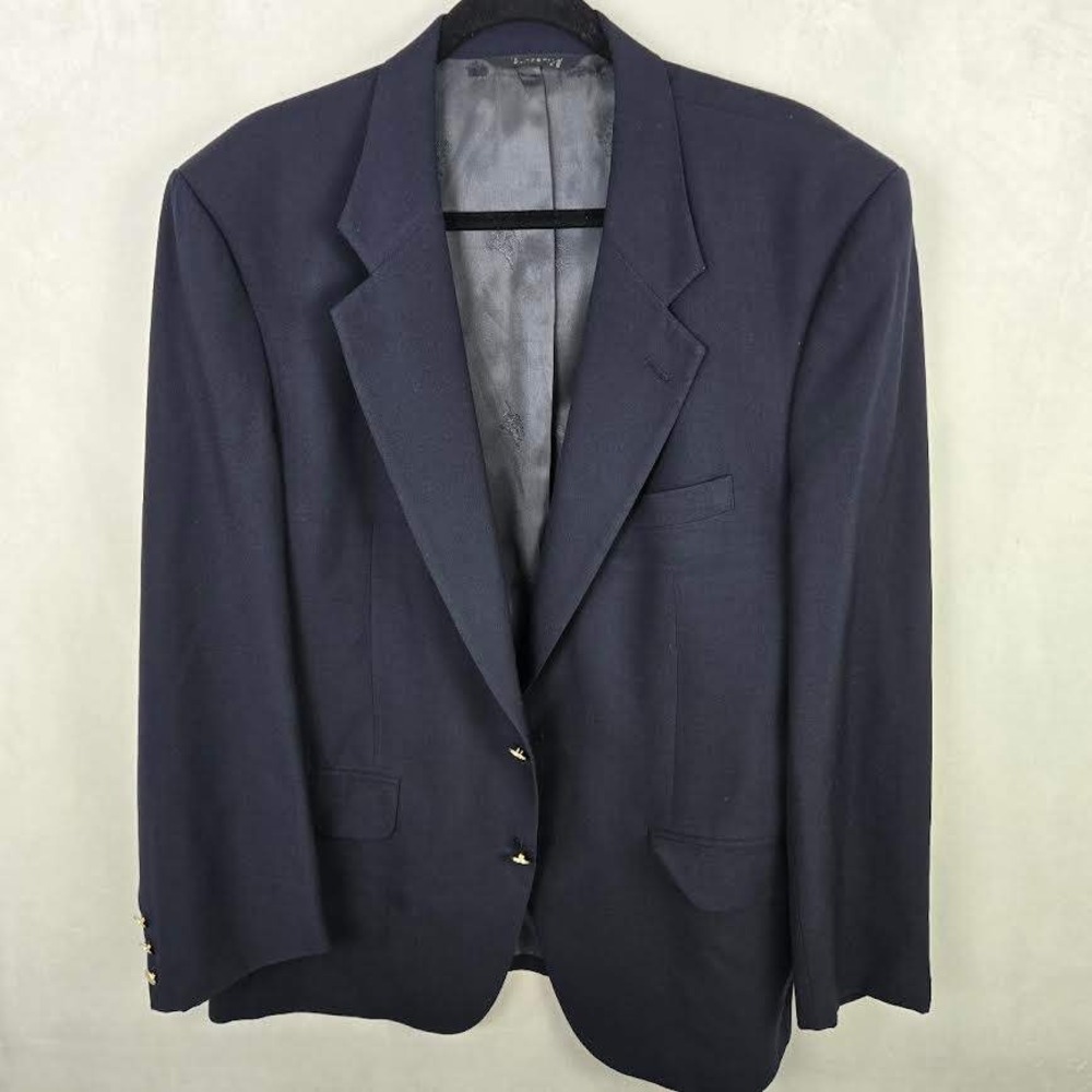 Vtg Burberrys Mens Navy Super 100s Wool Blazer Gold Button Sport Coat 44R‎ USA